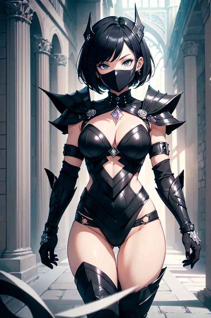 128K Ultra High Definition,
128K Ultra High Quality,
128K Ultra High Resolution,
Best Definition,
Best Quality,
Best Resolution,
Perfectly Detailed,
Perfectly Designed,
Extremely Detailed,
Extremely Designed,
Hyper Detailed,
Hyper Definition,
Hyper Quality,
Hyper Resolution,
Masterpiece,
(((Anime))),
Body Shot,
(((girl))),Mimic，
beautiful,
Muscular Body,
(((Black Short Hair))),
(((Black Eyes))),
(((Hyper Detailed & Perfectly Designed With Ultra High Quality White Diamond Engravings & Jeweled Ninja Armor With Mask))),
(((Inside Of Medieval Royal Palace Background Scenery))),