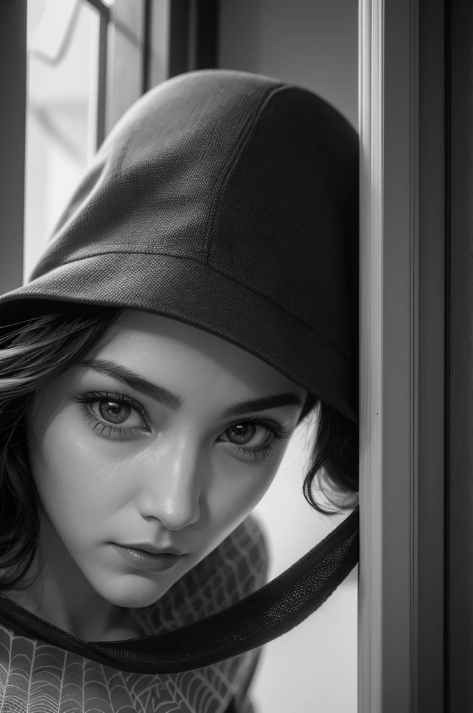 A photograph of Spider-Man, without mask, the 20s, bonitas, face detailed, looking at a window where I'm trying to have sex with gay people, portraite, 8k hd, high qualiy