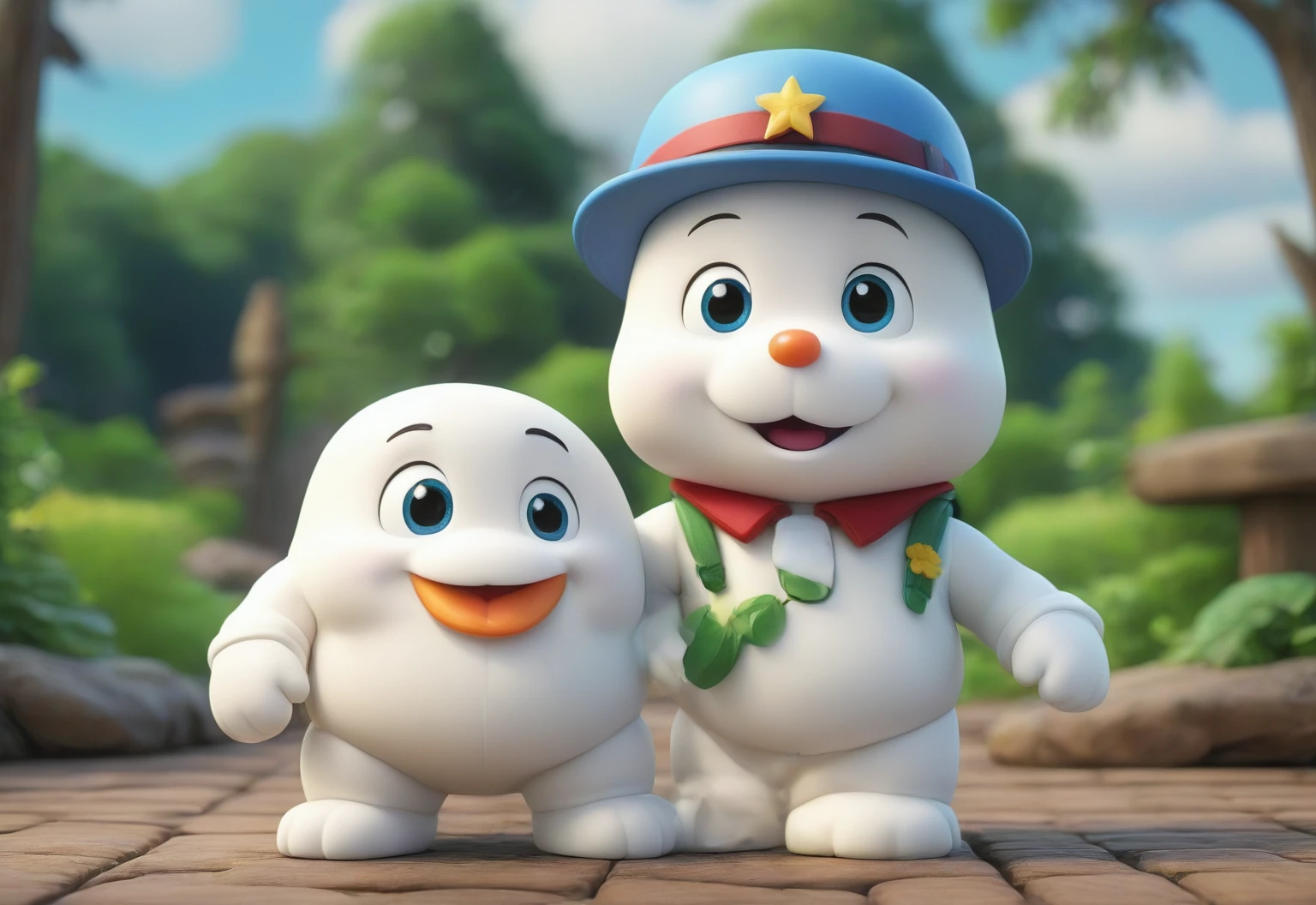 Close-up of blue collar white man, For nature from 大英雄6, For nature, in style of For nature, Keep the disheveled marshmallow man, cartoon character, Cute and friendly hero 6, Animation movie stills, Images from Pixar movies, Cute humanoid, 2015 Pixar stills, Spot Animation