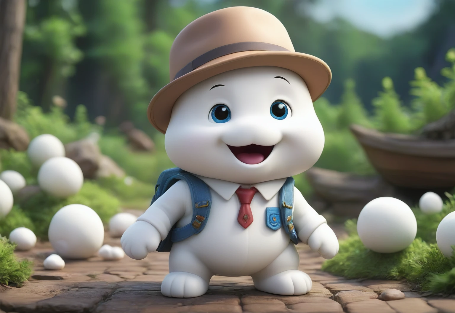 Close-up of blue collar white man, For nature from 大英雄6, For nature, in style of For nature, Keep the disheveled marshmallow man, cartoon character, Cute and friendly hero 6, Animation movie stills, Images from Pixar movies, Cute humanoid, 2015 Pixar stills, Spot Animation