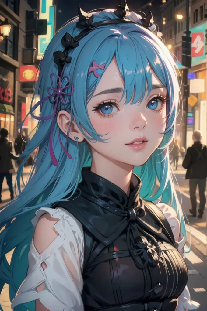 beautiful detailed eyes, beautiful detailed lips, extremely detailed eyes and face, long eyelashes, 1girl, chibi, kawaii, cute, , photo-realistic, hyperrealistic, street fashion, cosplay, rem from re:zero, full body, smiling, fantasy, fantasy art, digital painting, cinematic lighting, dramatic lighting, vibrant colors, highly detailed, sharp focus, volumetric lighting, photorealistic, 8k, best quality, masterpiece