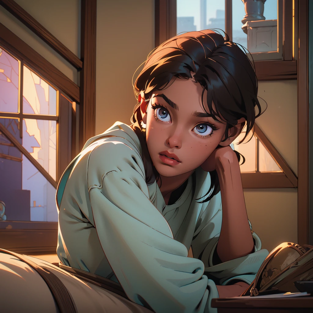 a young brown-skinned boy of looking out the window as his parents are leaving,detailed facial features,beautiful detailed eyes,beautiful detailed lips,extremely detailed eyes and face,longeyelashes,emotional expression,simple room interior,warm lighting,muted color palette,cinematic composition,masterpiece,photorealistic,8k,high quality