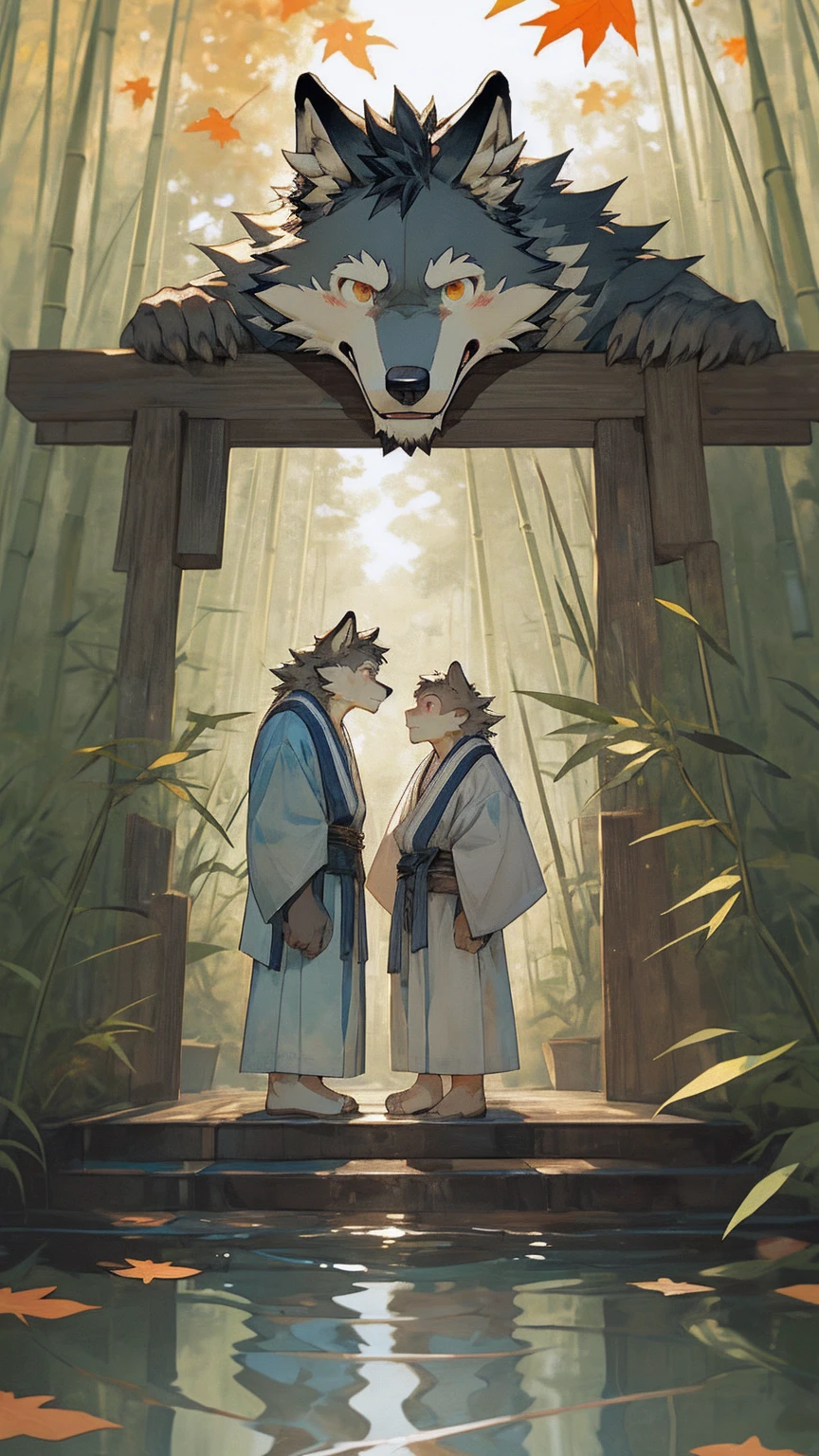 Young Wolf Orc,Thin,Wearing whites to bed,Sit on a bamboo mat。Born into a scholarly family。He is tall and straight,With a pair of eyes as clear as autumn water。There is always a faint smile on the corner of my mouth,Revealing a bit of gentleness。"