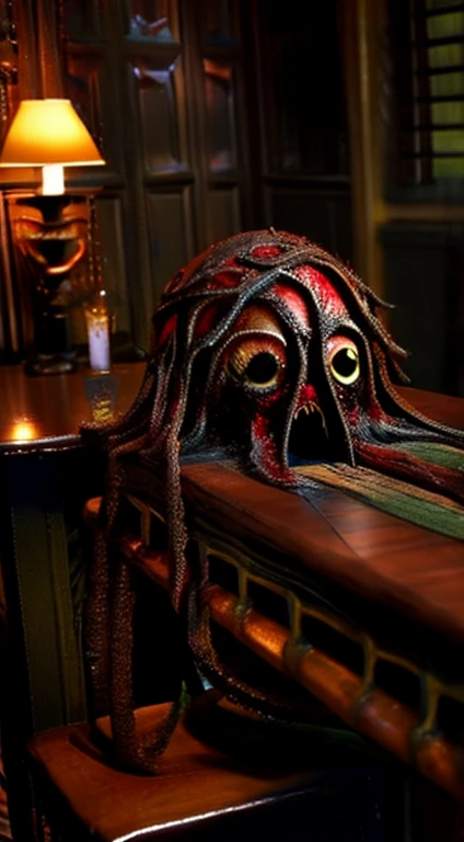 Tables with tentacles and fanged mouth and eyes.