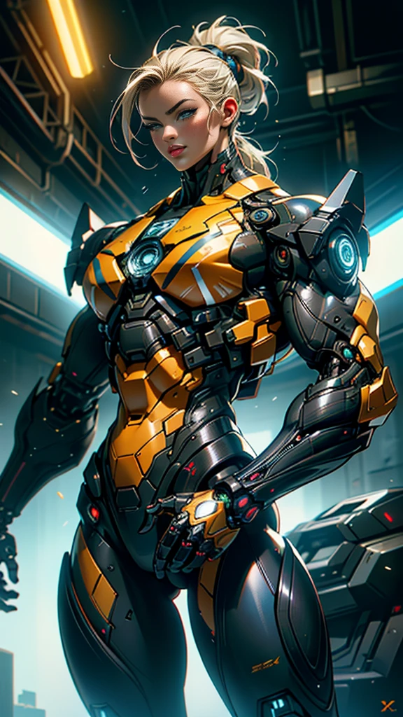 Cinematic, hyper-detailed, and insanely detailed, this artwork captures the essence of a bald hairless muscular female android girl. Beautiful color grading, enhancing the overall cinematic feel. Unreal Engine brings her anatomic cybernetic muscle suit to life, appearing even more mesmerizing. With the use of depth of field (DOF), every detail is focused and accentuated, drawing attention to her eyes and the intricate design of the anatomic cybernetic muscle suit . The image resolution is at its peak, utilizing super-resolution technology to ensure every pixel is perfect. Cinematic lighting enhances her aura, while anti-aliasing techniques like FXAA and TXAA keep the edges smooth and clean. Adding realism to the anatomic cybernetic muscle suit, RTX technology enables ray tracing. Additionally, SSAO (Screen Space Ambient Occlusion) gives depth and realism to the scene, the girl's anatomic cybernetic muscle suit become even more convincing. In the post-processing and post-production stages, tone mapping enhances the colors, creating a captivating visual experience. The integration of CGI (Computer-Generated Imagery) and VFX (Visual Effect brings out the anatomic cybernetic muscle suit's intricate features in a seamless manner. SFX (Sound Effects) complement the visual artistry, immersing the viewer further into this fantastic world. The level of detail is awe-inspiring, with intricate elements meticulously crafted, the artwork hyper maximalist and hyper-realistic. Volumetric effects add depth and dimension, and the photorealism is unparalleled. The image is rendered in 8K resolution, ensuring super-detailed visuals. The volumetric lightning adds a touch of magic, highlighting her beauty and the aura of her anatomic cybernetic muscle suit in an otherworldly way. High Dynamic Range (HDR) technology makes the colors pop, adding richness to the overall composition. Ultimately, this artwork presents an unreal portrayal of a super muscled cybernetic female android