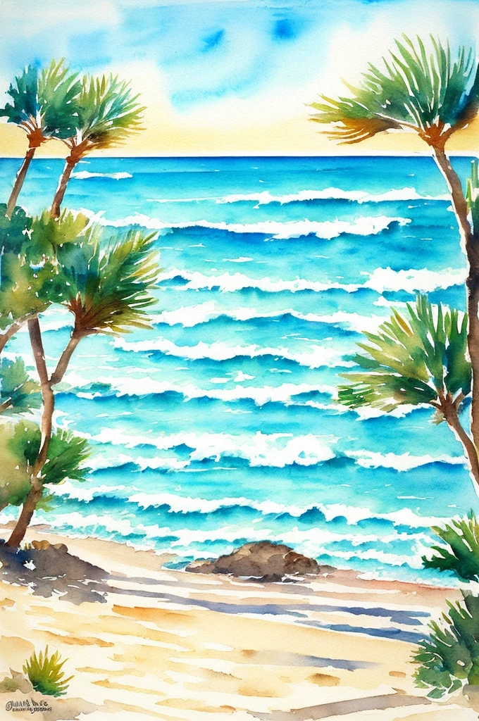 watercolor painting ocean beach