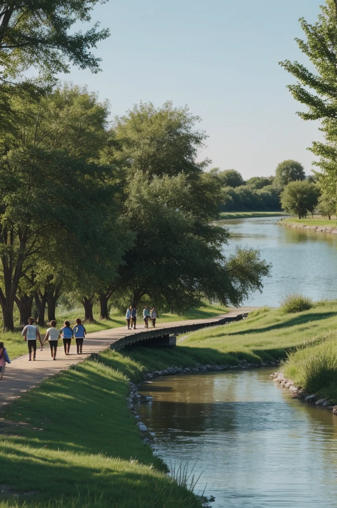 Draw a group of teenagers walking along the river simple animated to draw