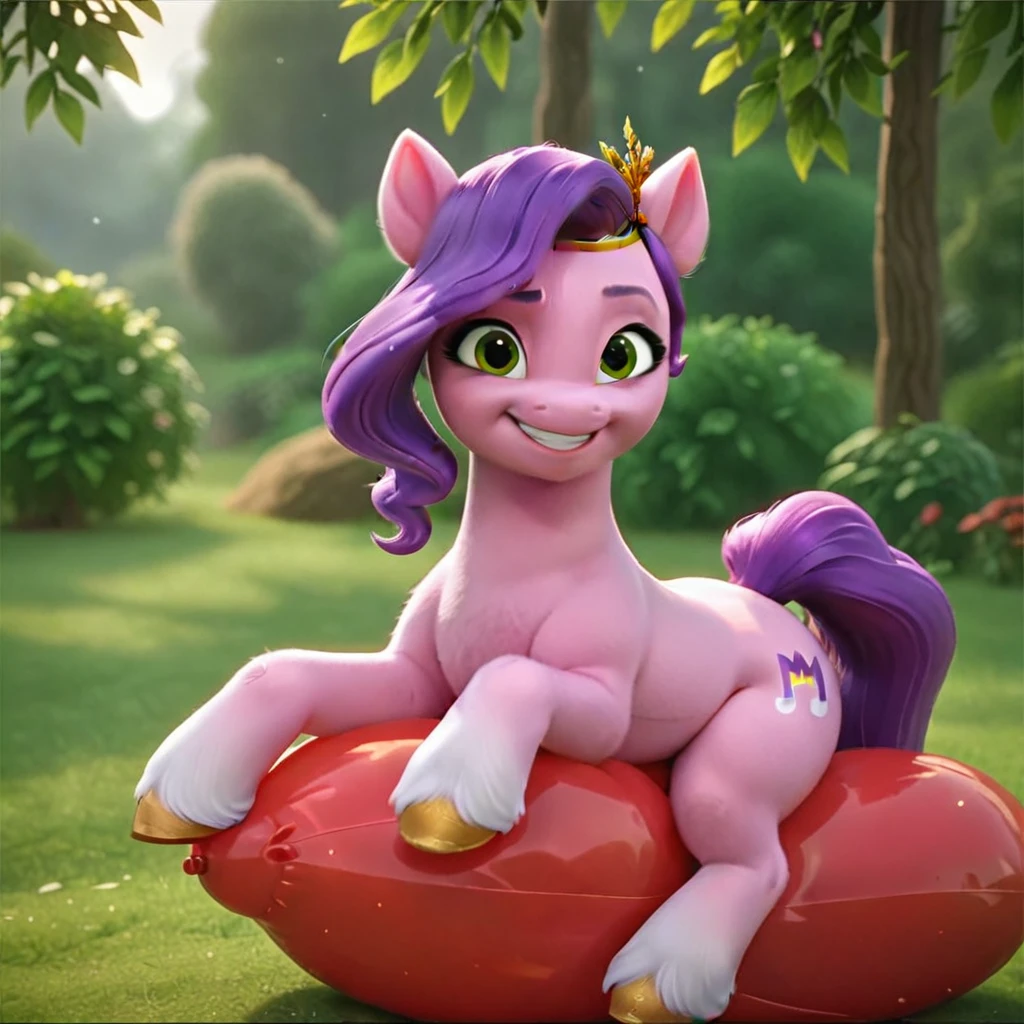 cinematic film still score_9, score_8_up, score_7_up, score_6_up, score_5_up, score_4_up, Digital art, cute, 
Pipp Petals, earth pony, muscular, smirking, feral,
rating_questionable,
meadow, 
(balloon fetish, looner, sitting on a balloon, balloon sitting:1.2), 
(detailed balloon, one balloon, sitpop:1.3), 
thick thighs, balloon fetish, sitting on a balloon, one balloon, too heavy,
(tied balloon, tight balloon, necked balloon:1.2), 
foreshortening, depth of field, motion lines, 
emphasis lines, impact emanata,
screencap,  . shallow depth of field, vignette, highly detailed, high budget, bokeh, cinemascope, moody, epic, gorgeous, film grain, grainy