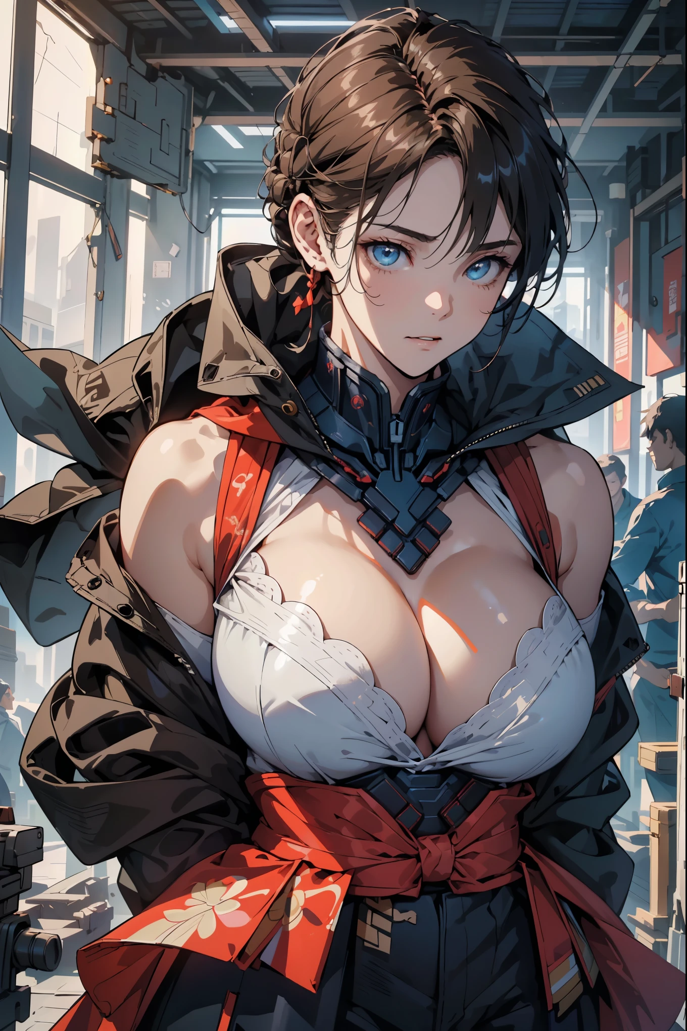 (Exquisite work of art),(Detailed illustration,(Very ideal anatomical structure),Very detailed and meticulous drawing,Delicate lines，Slow and fast,(Realistic texture expression)),[Colored braid main line],(Mars battlefield [Desert Ruins]),[solo],Endless ((Japanese cartoons) Bionic Girl) beauty (14 years))((muscular)) [Skinny], [MACHINEARMY motorized infantry military],Bullet belt [Hooded cape [Savage Knife]] [Heavy mace [javelin]] [[artillery shell mortar grenade]],Gravure printing [[quarrel]] Battle damage,[Retro-futurism],(细致beauty的肌肤表现 [transparency]),(beauty完美的脸庞 [Realistic  details:0.8]),[[Perfect eye details [The eyes are very beautifully painted，Meticulous attention to detail]]],[Small hair details],(Perfect hand details),(Perfect proportion:1.2),([Advanced understanding of material structure],Ideal color coordination),([Precision details],high quality,high resolution),[(Accurately simulate the interaction of light and matter),Mechanically correct representation,Perfect anatomical structure],[Graffiti art with a sense of narrative].huge , Crazy  swelling,  larger than shoulder blades,  and thin waist，(:1.2)，Hydrated skin（（rogue））（（非常huge）），（（Grooves reveal original skin）)