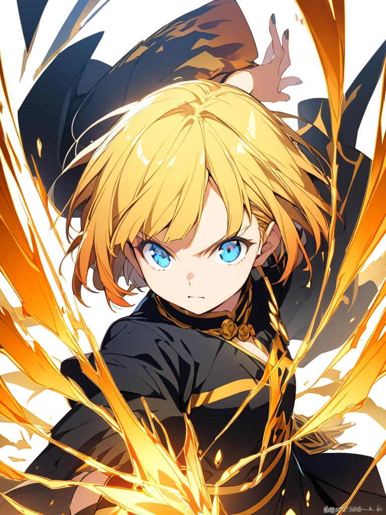 A girl fighting with golden flames (Short Bob Hair:1.4),(Blue eyes)輝く炎
