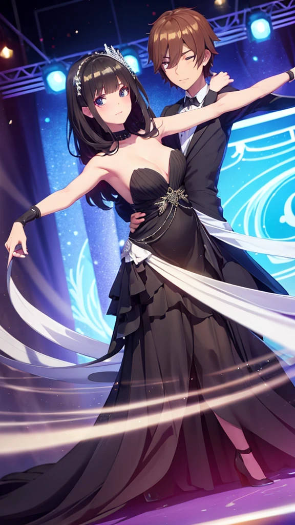 Inviting you to dance with a black gala dress