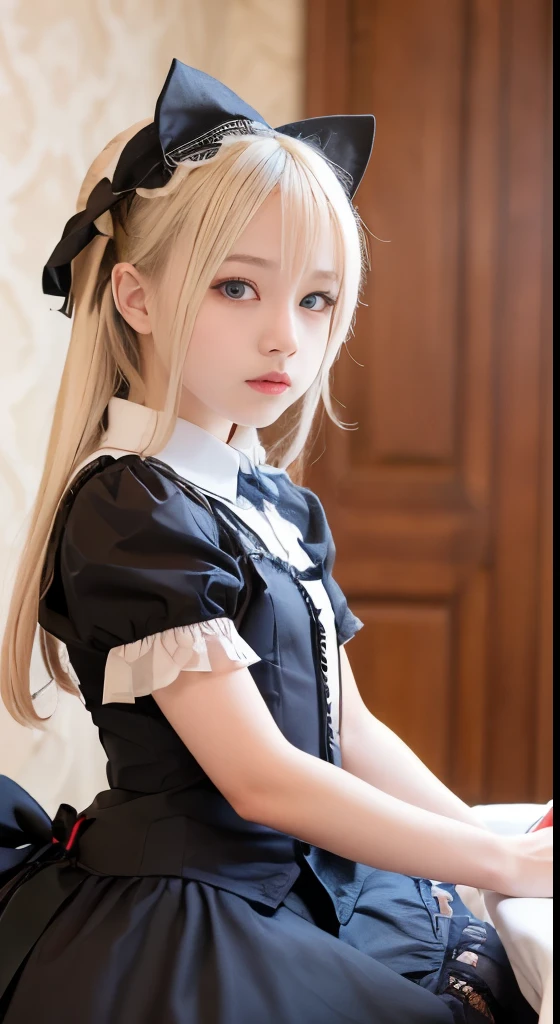 (Tabletop, Highest quality:1.2), 8K, 85mm, Official Art, RAW Photos, Absurd, Platinum Blonde Hair, (blue eyes, Lolita Fashion, Sweet Lolita, Gothic, dress:1.2), Idol's face, Upper Body, beautiful girl, Gardeniass, Copenhagen, Short sleeve, grace, Sophisticated, Gardenia, View your viewers, Film Grain, chromatic aberration, Sharp focus, Face Light, Dynamic Lighting, Cinema Lighting, Detailed face, Bokeh Background