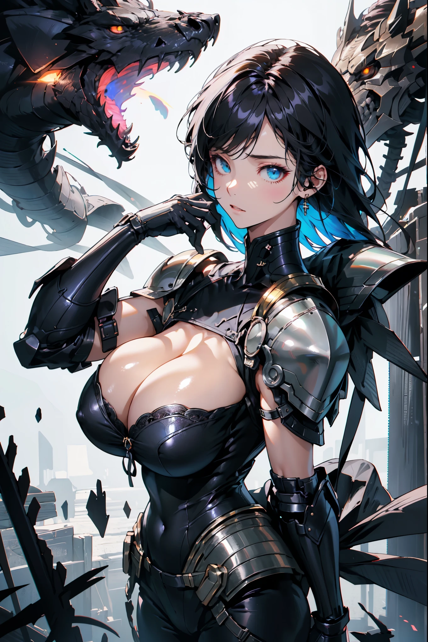 Black hair,Sci-fi style,Armor, medieval style,Mechanical Armor,fluorescent armor, Alone, Solitary,(:1.3),European knights,Mechanical Girl,cover the whole face,Full coverage mask,Eye mask,Black iron boots,Black hand armor,Full body portrait,Standing in the Aurora Night,Walking in the wilderness,White background,Simple background, technical background,.huge , Crazy breast swelling, Chest larger than shoulder blades, Big breasts and thin waist,(huge breasts:1.2),Hydrated skin((rogue))((非常huge乳房)),((Grooves reveal original skin))