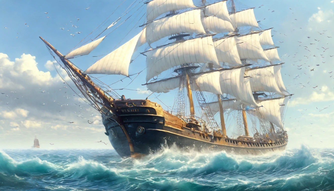 masterpiece, best quality, extremely detailed, hyperrealistic, photorealistic, sea, ship split in two