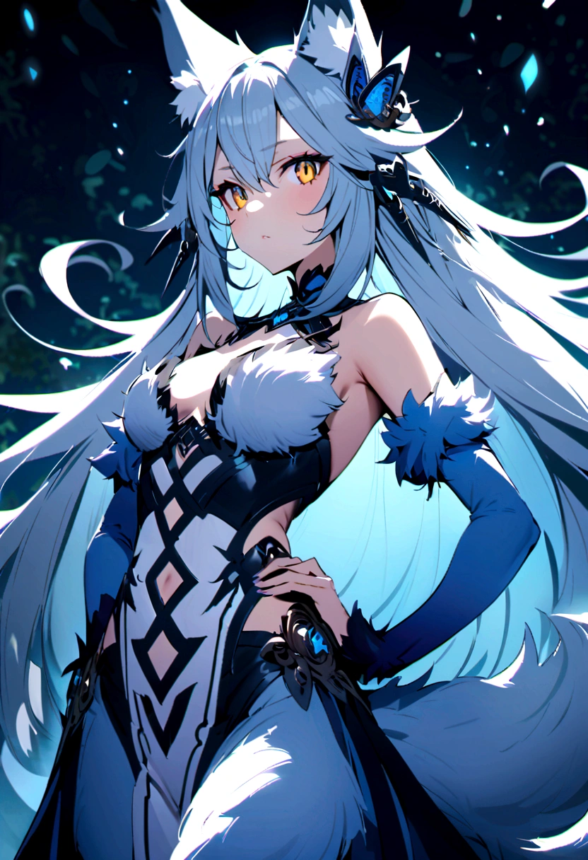 fox Light blue hair 　beast girl　indigo fur　fox beast girl