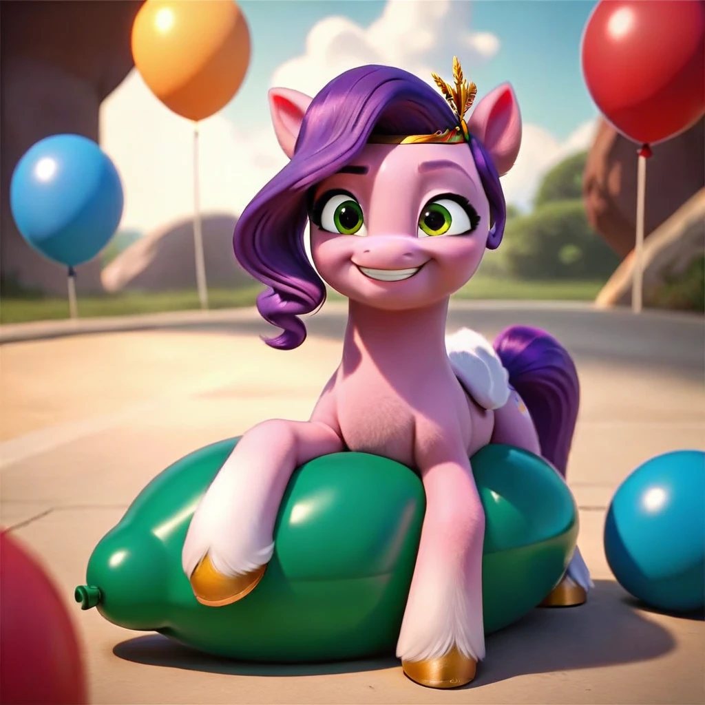 cinematic film still score_9, score_8_up, score_7_up, score_6_up, score_5_up, score_4_up, Digital art, cute, 
Pipp Petals, earth pony, muscular, smirking, feral,
rating_questionable,
meadow, 
(balloon fetish, looner, sitting on a balloon, balloon sitting:1.2), 
(detailed balloon, one balloon, sitpop:1.3), 
thick thighs, balloon fetish, sitting on a balloon, one balloon, too heavy,
(tied balloon, tight balloon, necked balloon:1.2), 
foreshortening, depth of field, motion lines, 
emphasis lines, impact emanata,
screencap,  . shallow depth of field, vignette, highly detailed, high budget, bokeh, cinemascope, moody, epic, gorgeous, film grain, grainy