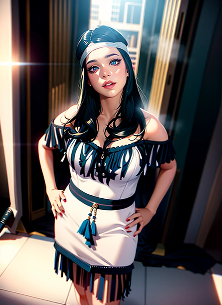 a woman standing, beautiful detailed eyes, beautiful detailed lips, extremely detailed eyes and face, longeyelashes, elegant dress, cinematic lighting, dramatic shadows, intricate background details, highly detailed, 8k, photorealistic, masterpiece, digital painting, warm color tones, dramatic lighting