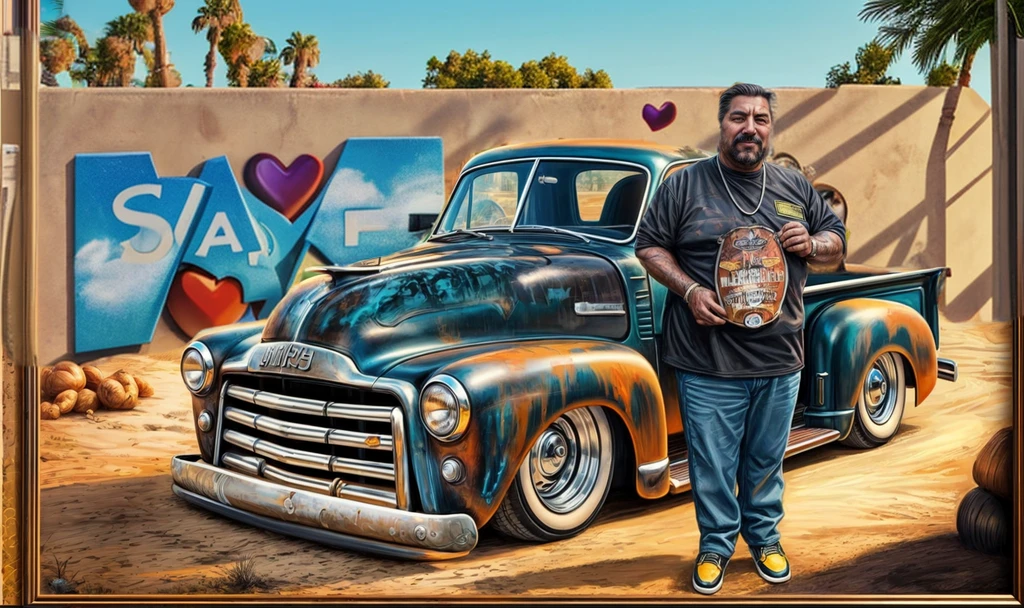 a small wall with the romantic acronyms S&L inside a heart , and a California style sky 