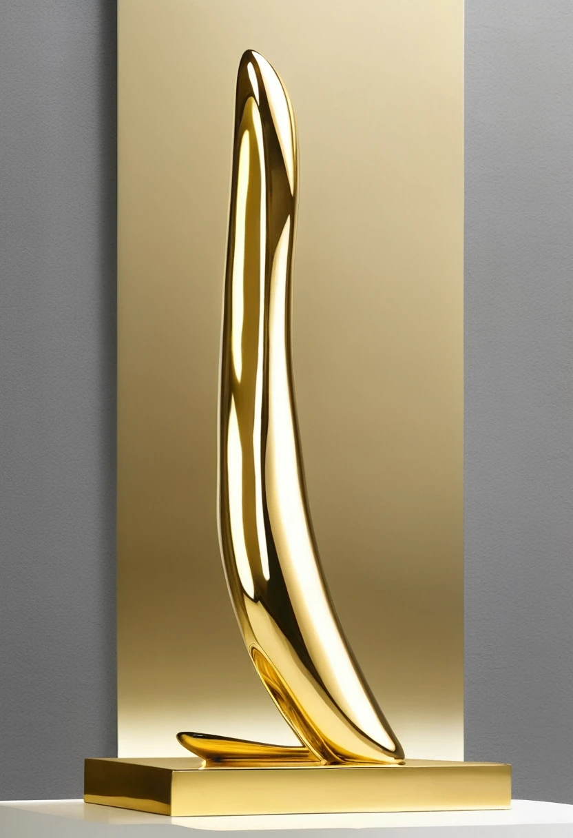 An eccentric and abstract sculpture of a phallus made of gold, detailed abstract, minimalism.