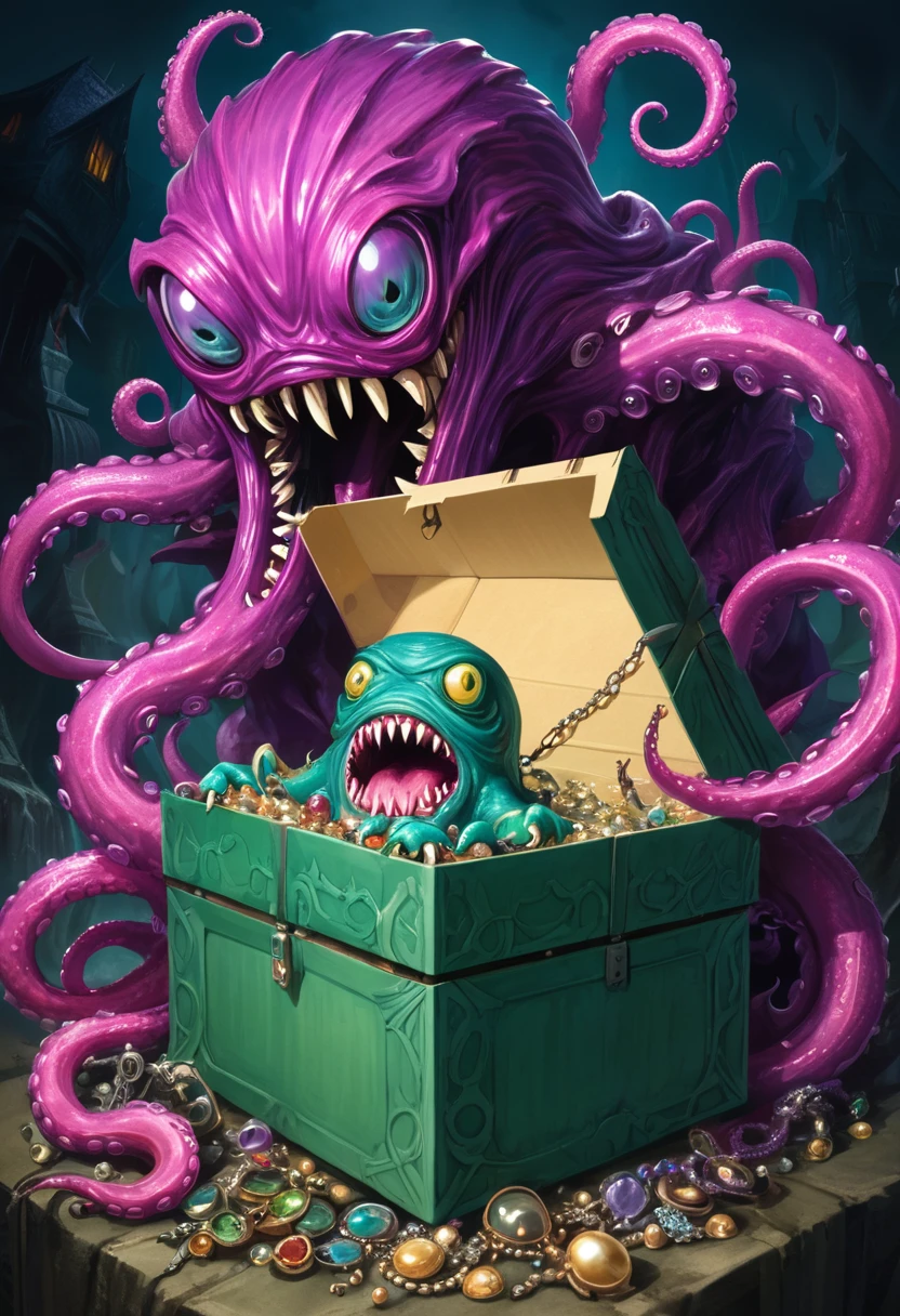 Scary box monster,Jewelry Greedy Human,Devouring humans,Tentacle movement