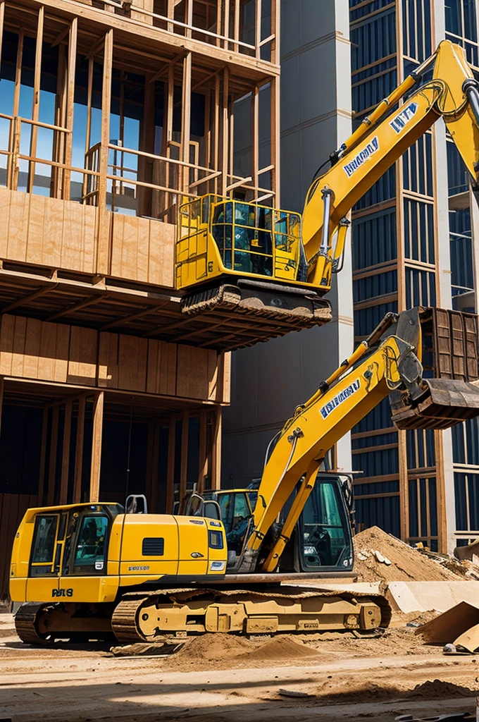 Logo of a construction company that has buildings and heavy machinery 