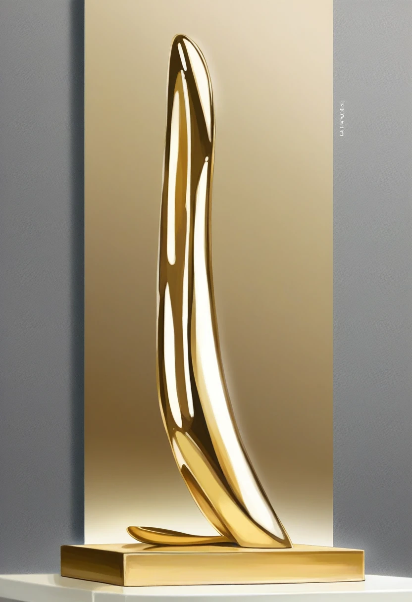 An eccentric and abstract sculpture of a phallus made of gold, detailed abstract, minimalism.