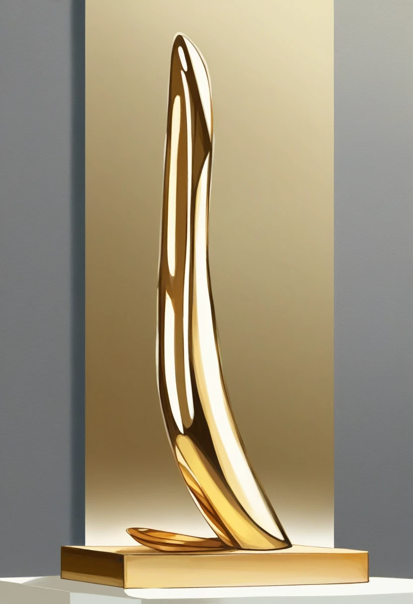 An eccentric and abstract sculpture of a phallus made of gold, detailed abstract, minimalism.