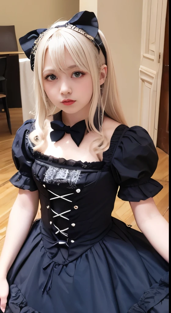 (Tabletop, Highest quality:1.2), 8K, 85mm, Official Art, RAW Photos, Absurd, Platinum Blonde Hair, (blue eyes, Lolita Fashion, Sweet Lolita, Gothic, dress:1.2), Idol&#39;s face, Upper Body, beautiful girl, Gardeniass, Copenhagen, Short sleeve, grace, Sophisticated, Gardenia, View your viewers, Film Grain, chromatic aberration, Sharp focus, Face Light, Dynamic Lighting, Cinema Lighting, Detailed face, Bokeh Background