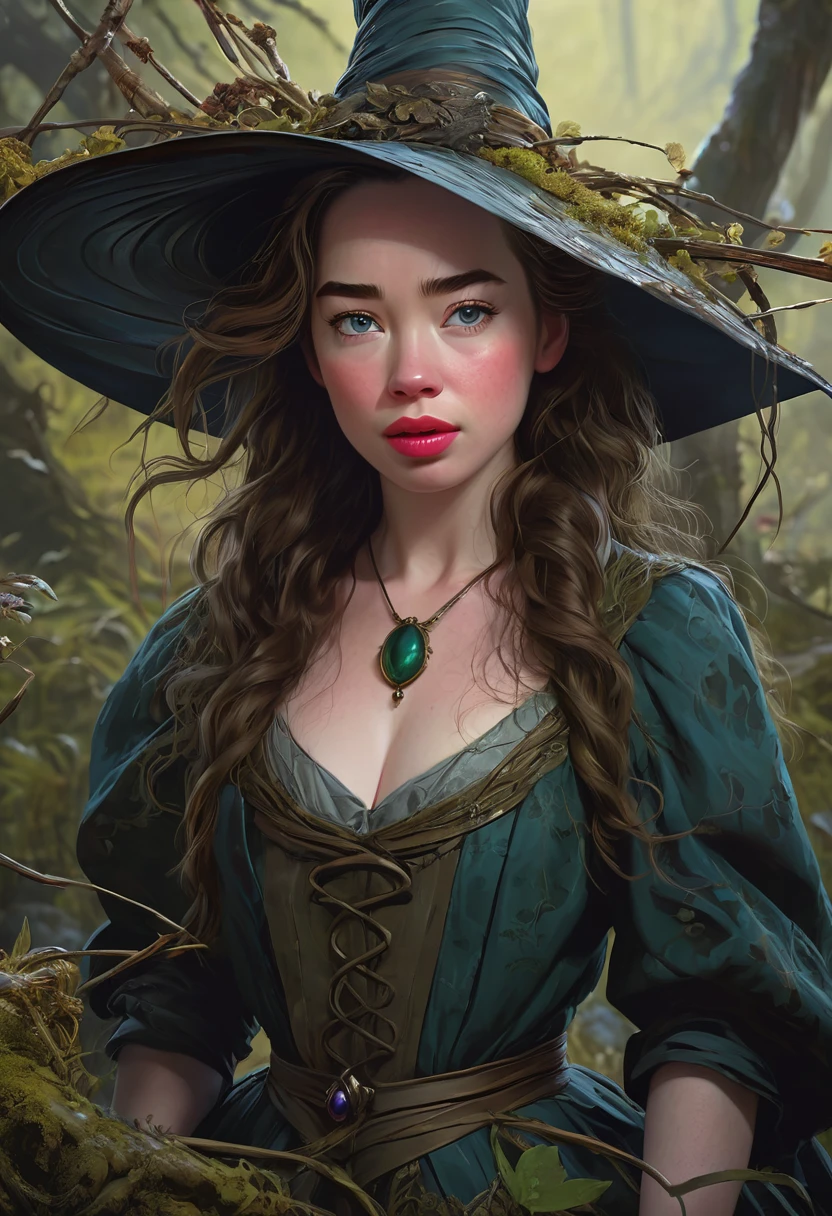 A Bog Witch. Anna Popplewell. Official Art, Award Winning Digital Painting, Digital Illustration, Extreme Detail, 4k, Ultra Hd, Rococo, Polished, Intricate, Realistic Fantasy Art, Sharp Focus, Concept Art, Art By Wlop, Artgerm, (2d Vector Illustration)