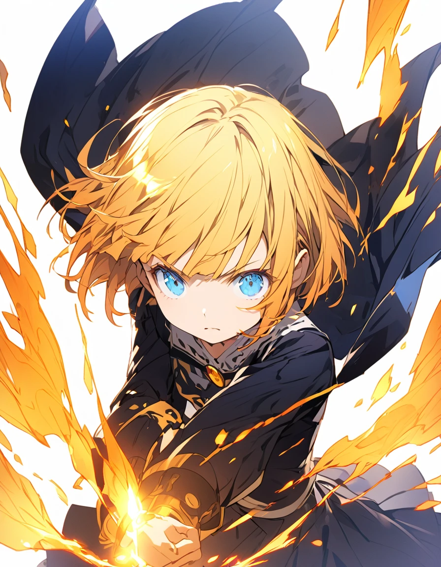 傑作 
A girl fighting with golden flames (Short Bob Hair:1.4),(blue eyes)glowing flame
