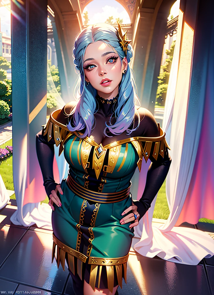 a beautiful girl, uma pantera, beautiful detailed eyes, beautiful detailed lips, extremely detailed eyes and face, long eyelashes, gorgeous woman, elegant pose, serene expression, lush garden background, sunlight, vibrant colors, photorealistic, 8k, high quality, hyper detailed, cinematic lighting, fantasy art style, digital painting, colorful