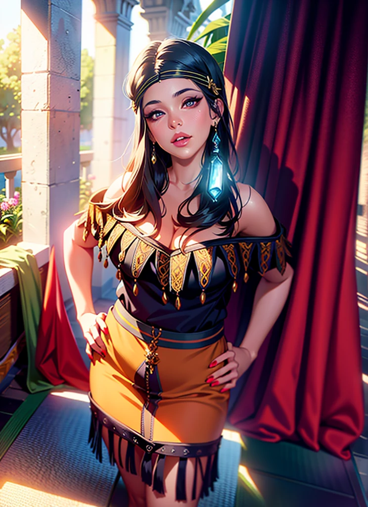a beautiful girl, uma pantera, beautiful detailed eyes, beautiful detailed lips, extremely detailed eyes and face, long eyelashes, gorgeous woman, elegant pose, serene expression, lush garden background, sunlight, vibrant colors, photorealistic, 8k, high quality, hyper detailed, cinematic lighting, fantasy art style, digital painting, colorful
