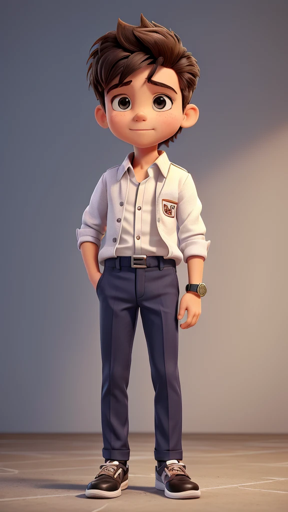 A small boy ,5 feet ,handsome, stylish clothes,smart watch, nike shoes, stylish hair cutting