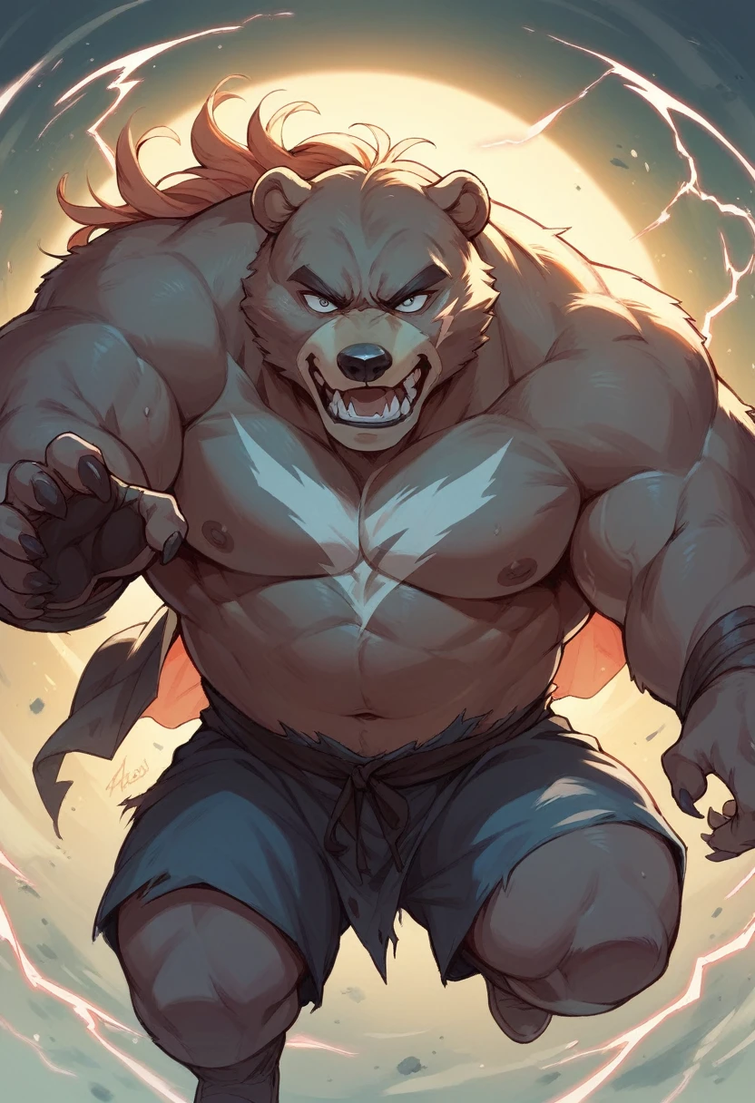 Three powerful agers.
-a long-haired woman who has an ice punch,
-a short-haired woman who has the power of lightning,
- a boy who can turn into a bear.