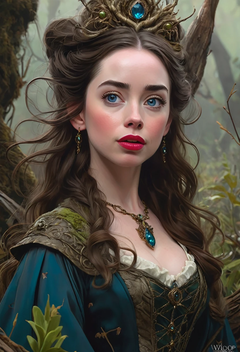 A Bog Witch. Anna Popplewell and Alison Brie. Official Art, Award Winning Digital Painting, Digital Illustration, Extreme Detail, 4k, Ultra Hd, Rococo, Polished, Intricate, Realistic Fantasy Art, Sharp Focus, Concept Art, Art By Wlop, Artgerm, (2d Vector Illustration)
