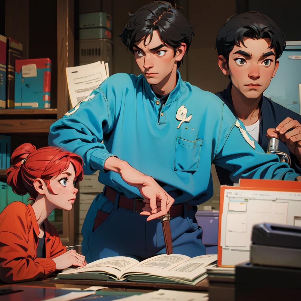 A  in an office with his parents and a doctor