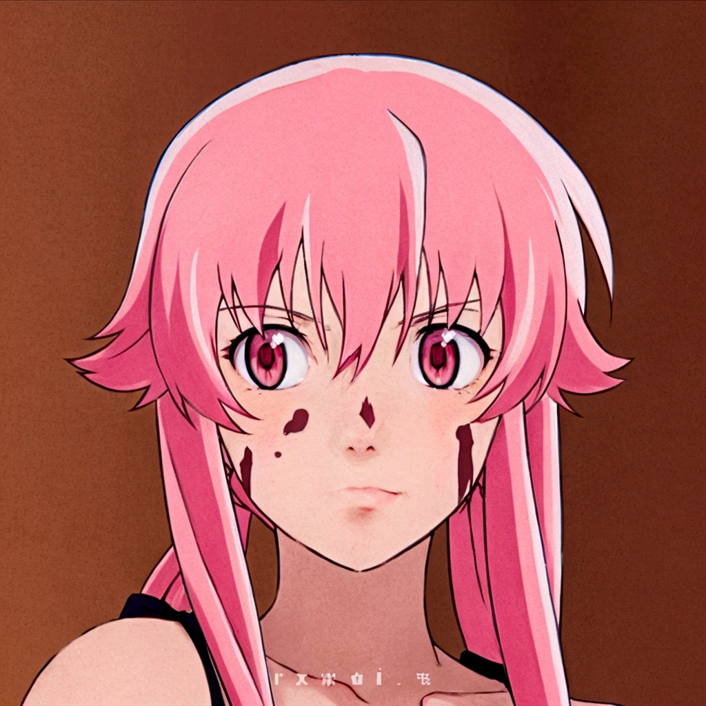 anime girl with rosa hair and rosa eyes staring at the camera, Mirai Nikki, Chica anime llamada Gasai Yuno, Gasai Yuno, Gasai Yuno, ((rosa)), as an cartoon character, in an anime style, cartoon character, in the art style of 2000s anime, hyperrealistic anime style, Gapmoe Yandere, rosa twintail hair and cyan eyes