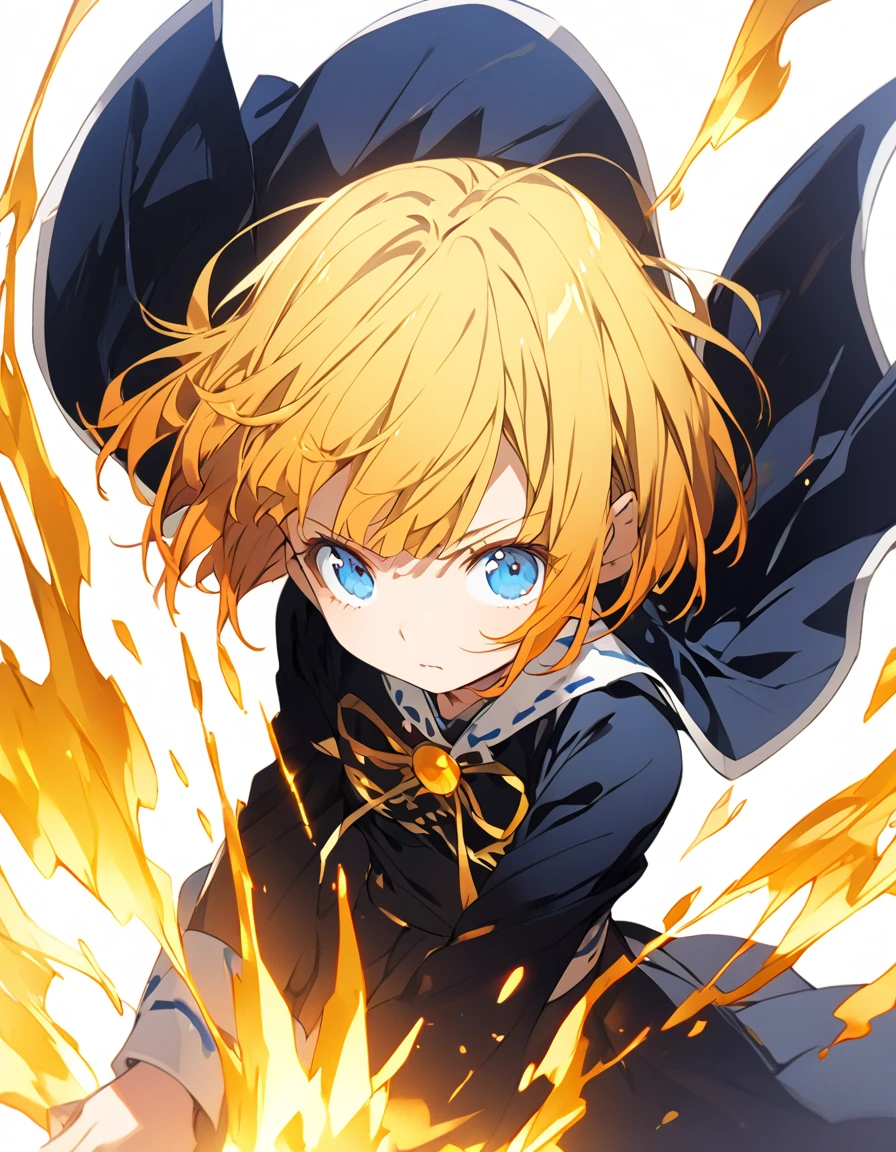 傑作 
A girl fighting with golden flames (Short Bob Hair:1.4),(blue eyes)Golden flames all over
