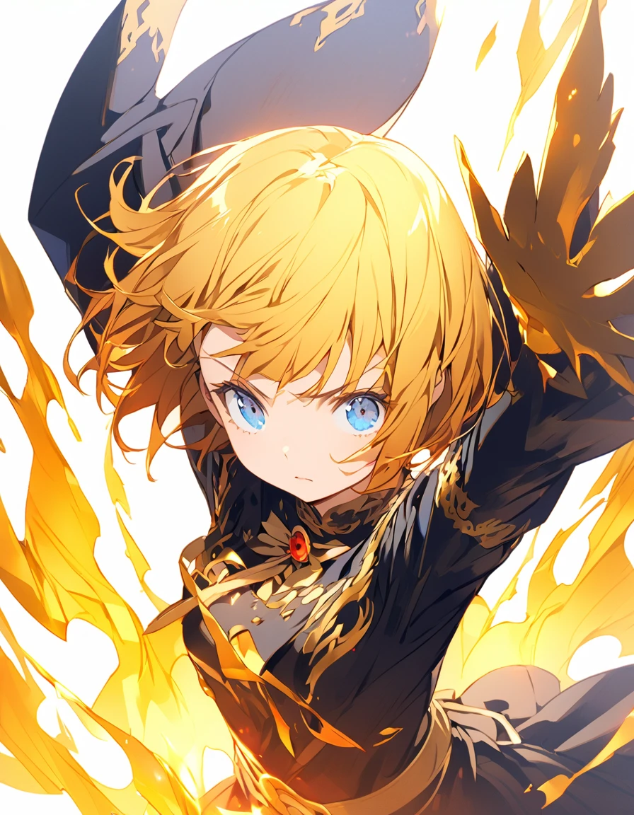 傑作 
A girl fighting with golden flames (Short Bob Hair:1.4),(blue eyes)Golden flames all over
