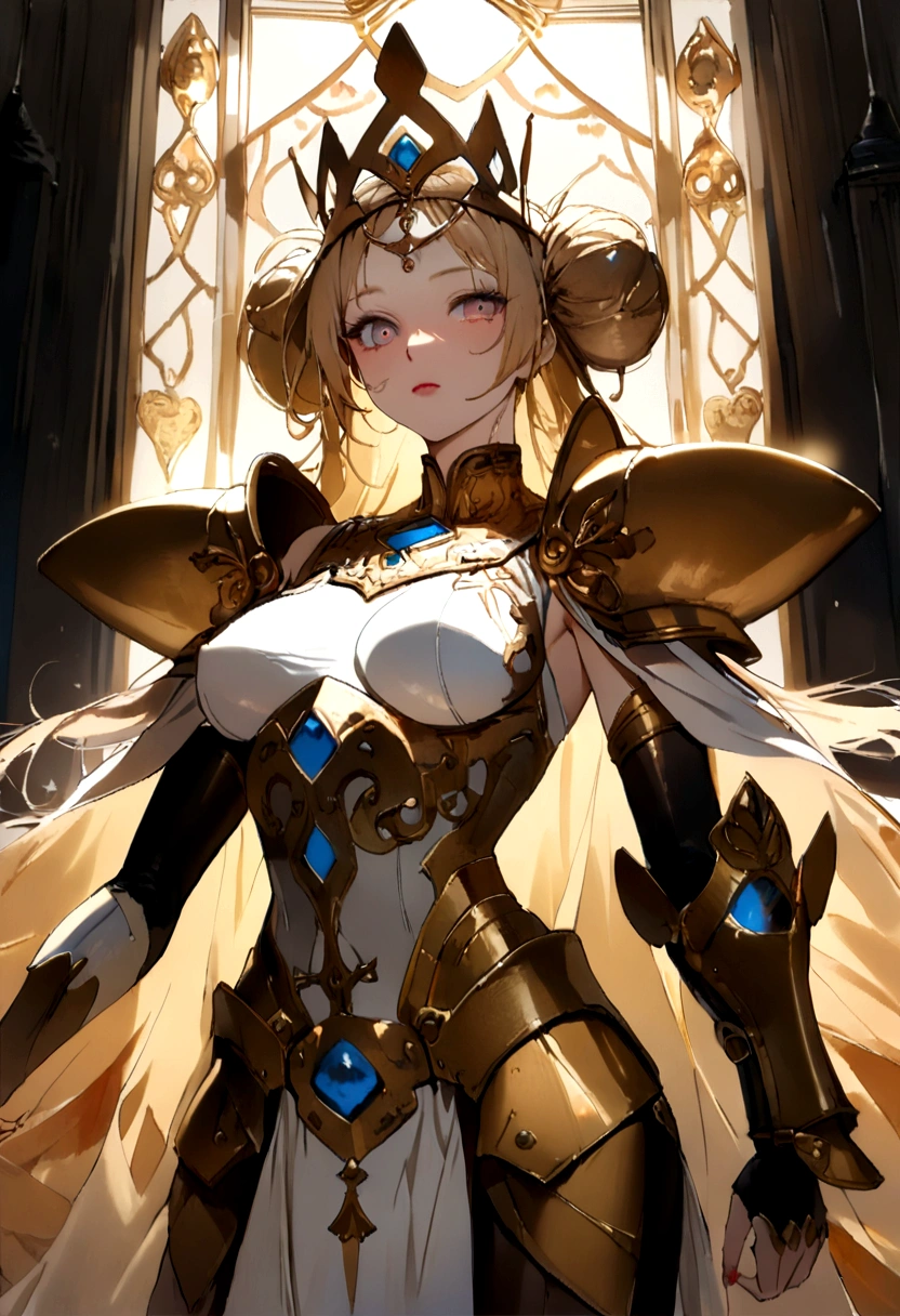 NSFW,ファンタジー風の全身鎧を身にまとったwoman, Only the eyes were exposed、A fully enclosed helmet designed to resemble a crown, Composite Layered Chest Plate, Fully covered shoulder and hand guards, Lightweight waist armor, Close-fitting shin guards, The overall design is sturdy yet flexible, ((The armor is shiny gold, Accented with red and blue accents)), Gives off a noble aura, She floats above a fantastical, surreal, high-tech city, This character is、It embodies a hero wearing fantasy surreal style armor elaborately crafted in anime style.。, Exquisite and mature cartoon art style, (A mix of Queen Bee and Spider concept armor, plasma, Blood), ((element, energy, elegant, goddess, woman:1.5)), metallic, High resolution, Highest quality, High resolution, Super detailed, Ultra-fine painting, Very delicate, Professional, Anatomically correct, Symmetrical face, Highly detailed eyes and face, High quality eyes, creativity, RAW Photos, 超High resolution, 32k, Natural light, Cinema Lighting, masterpiece-anatomy-perfect, masterpiece:1.5