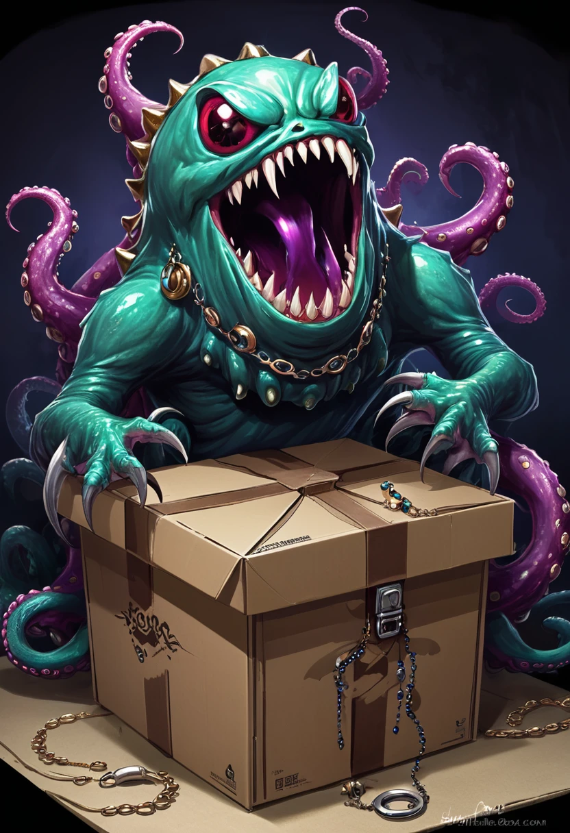 Scary box monster，Box Monster，Boxes with fangs，Jewelry，Devouring humans，Tentacle movement