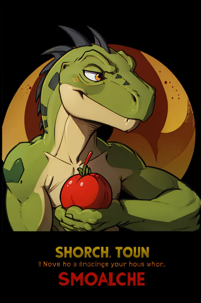 A green velociraptor in a thoughtful pose, with a claw on his chin and eyes looking up, as if he were contemplating a deep thought. The background is a green and black geometric pattern that adds a modern touch. Top text: "If a tomato is a fruit". Bottom text: "Does that make ketchup a smoothie?". The dinosaur texture and background design create an intriguing and humorous image., nft, nfts