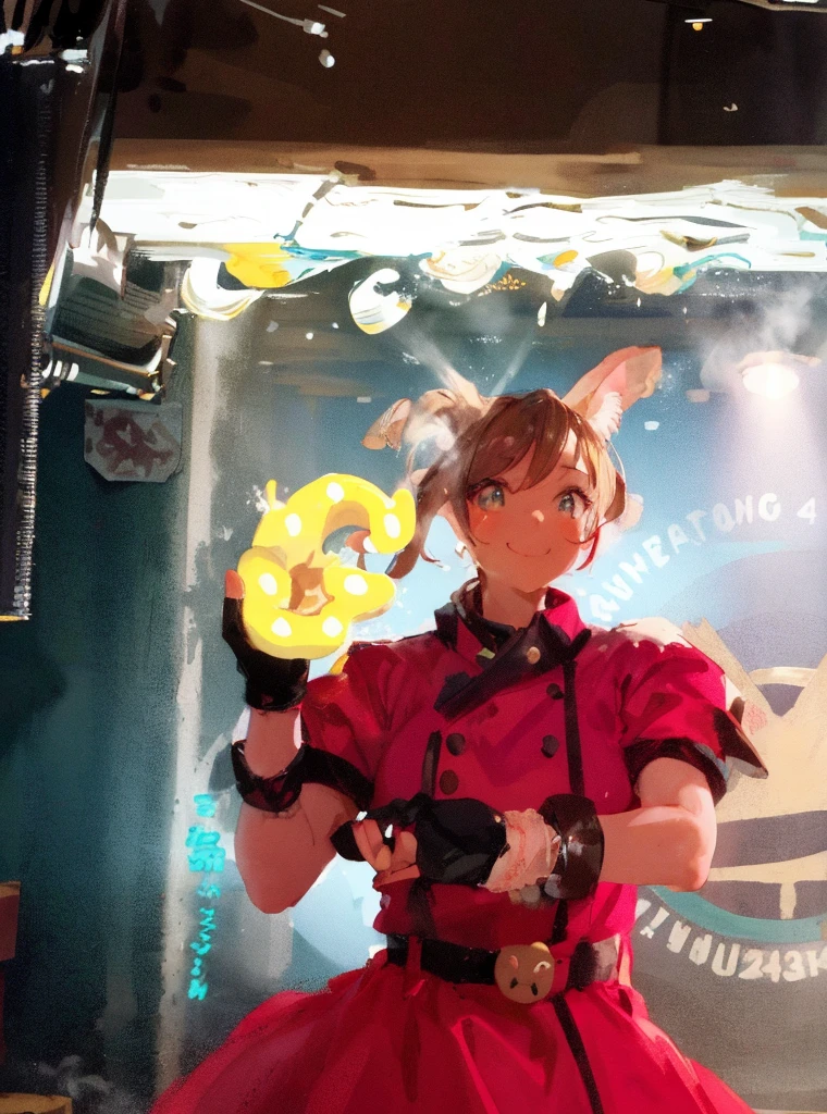 highest quality, 4K wallpaper, masterpiece, Highly detailed CG Unity 8k wallpaper, Very fine grain, Super detailed, Intricate details, Close-up of one happy girl in the center, Retro art style, neon_Pop Art Style, Public bath、Girl soaking in hot water、Dachshunds also enjoy bathing in hot water.、Duck Toy、steam、Cat ear、There is a poster、Mount Fuji painting、naked、Nipples、Small breasts、Small breasts、tits、Short girl、Pussy