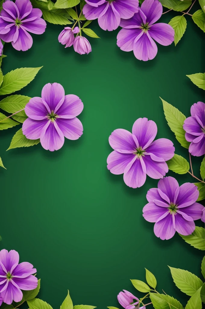 A beautiful greenscreen wallpaper with purple flowers and green leaves 