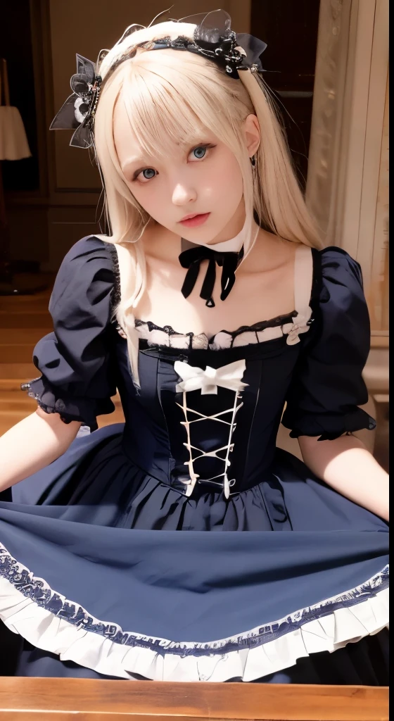 (Tabletop, Highest quality:1.2), 8K, 85mm, Official Art, RAW Photos, Absurd, Platinum Blonde Hair, (blue eyes, Lolita Fashion, Sweet Lolita, Gothic, dress:1.2), Idol&#39;s face, Upper Body, beautiful girl, Gardeniass, Copenhagen, Short sleeve, grace, Sophisticated, Gardenia, View your viewers, Film Grain, chromatic aberration, Sharp focus, Face Light, Dynamic Lighting, Cinema Lighting, Detailed face, Bokeh Background