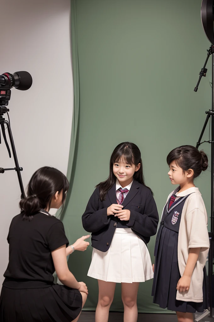 Highest quality　Japan　Primary school students　woman　10 years old　Are standing　In the photo studio