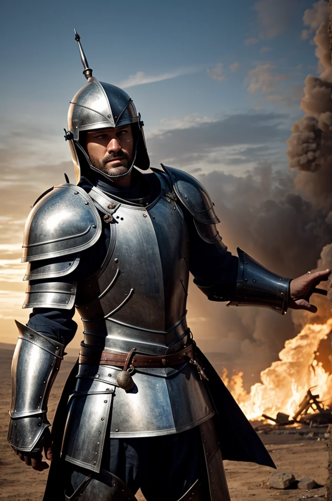 Men in armor on one side of god