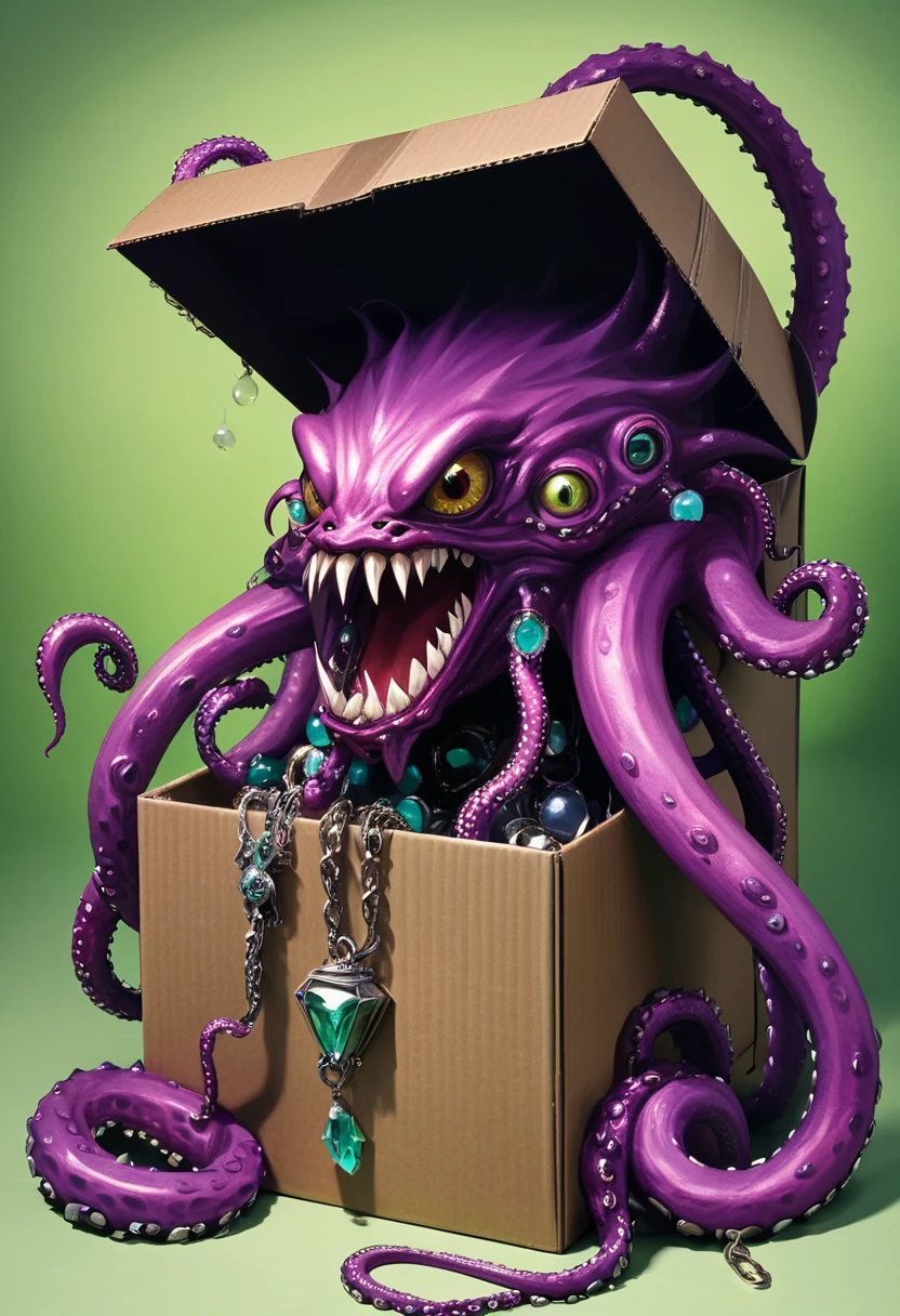 Box Creatures,Scary box monster,Box Monster,Boxes with fangs,Jewelry,Devouring humans,Tentacle movement