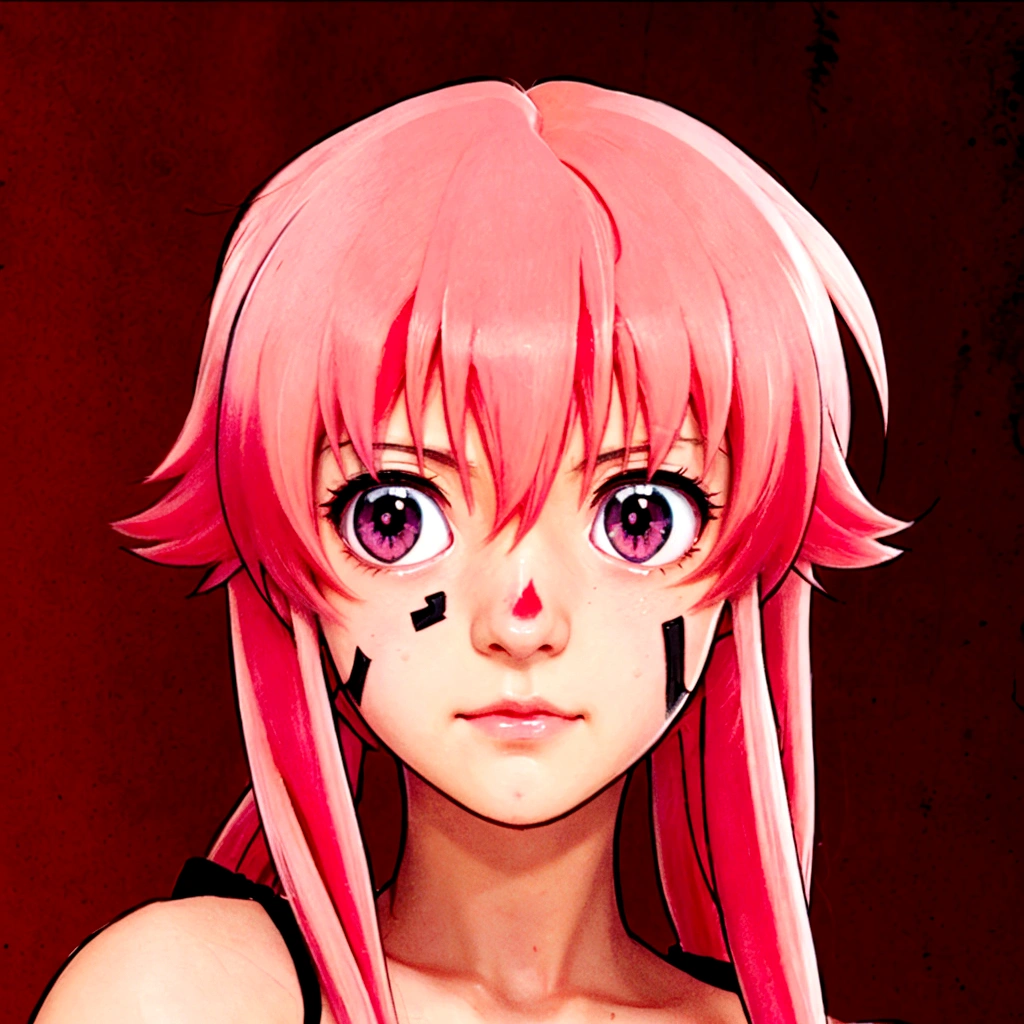 anime girl with rosa hair and rosa eyes staring at the camera, Mirai Nikki, Chica anime llamada Gasai Yuno, Gasai Yuno, Gasai Yuno, ((rosa)), as an cartoon character, in an anime style, cartoon character, in the art style of 2000s anime, hyperrealistic anime style, Gapmoe Yandere, rosa twintail hair and cyan eyes