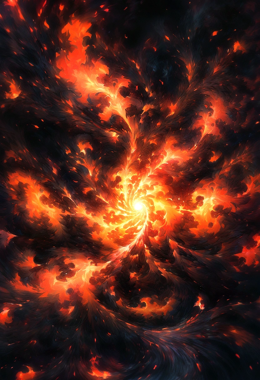 Close-up of flames on black background and black background, flame fractal, Highly detailed generative art, Flame texture, Complex overlay flame images, Hell Background, Abstract Painting. 8K, Fractal fire background, swirling flames in background, Smoke from paint, Fire, digital art 4k unsettling, There is smoke and fire, Houdini algorithmic generative art,fluid